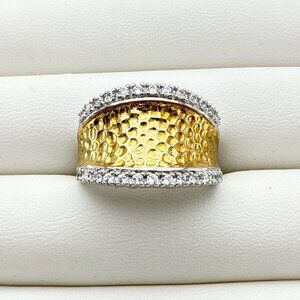 Joseph Esposito Ring Sterling Silver CZ Hammered Gold Vermeil Modernist 9 ESPO
